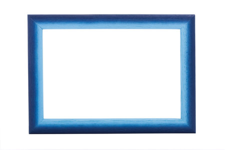 close up shot of blue picture frame isolated on whiteの写真素材