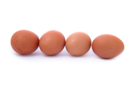close up shot of four eggs on white background 