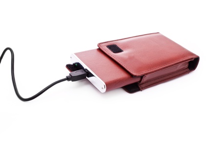 close up shot of brown external hdd in leather case の写真素材