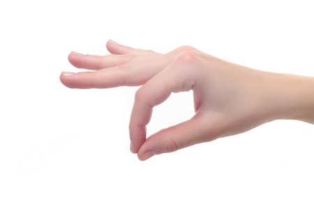female Hand OK sign or holding something isolated on white background の写真素材