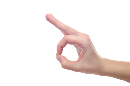 Hand OK sign isolated on white background の写真素材