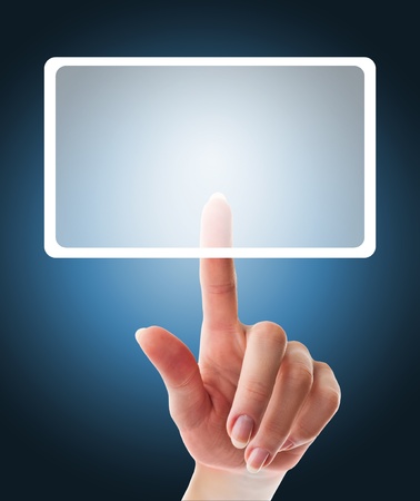 female hand pushing a button on a touch screen interface の写真素材