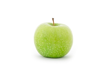 close up shot of green apple isolated on white background の写真素材