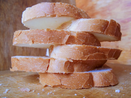 bread on wooden board.