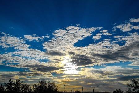 Beautiful sky. Beautiful clouds in the sky. Beautiful blue sky, sun and clouds.の写真素材