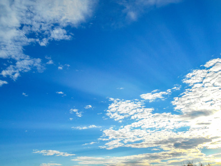 Beautiful sky. Beautiful clouds in the sky. Beautiful blue sky, sun and clouds.の写真素材