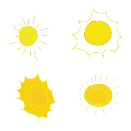 Sun collection. Yellow sunrise symbols nature vector stylized icon of sun.のイラスト素材