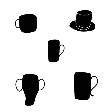 silhouettecolored cups.coffee mugs. vector cartoon illustrationsのイラスト素材