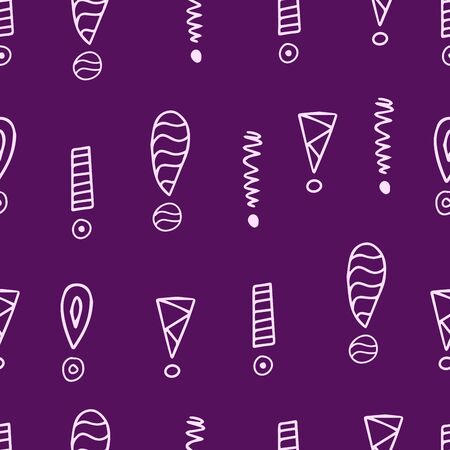 Exclamation mark seamless pattern on white background. Hand drawn vector elements.Vector sketch question marks backgroundのイラスト素材