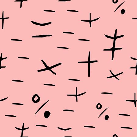 Mathematics geometric seamless pattern. Background from minus, plus, equal, not equal, division, multiplication, percentのイラスト素材