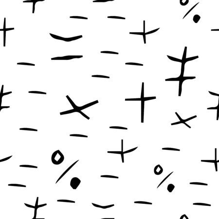 Mathematics geometric seamless pattern. Background from minus, plus, equal, not equal, division, multiplication, percentのイラスト素材