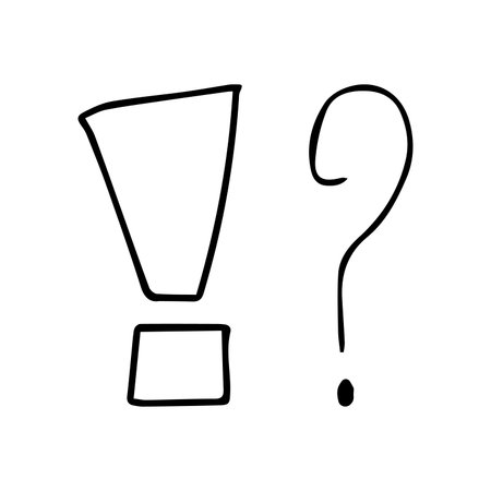 Vector illustration Hand drawn question mark and exclamation point. Question mark and exclamation point isolated on white.のイラスト素材