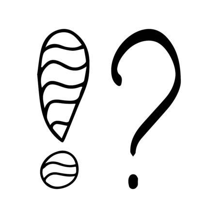 Vector illustration Hand drawn question mark and exclamation point. Question mark and exclamation point isolated on white.のイラスト素材