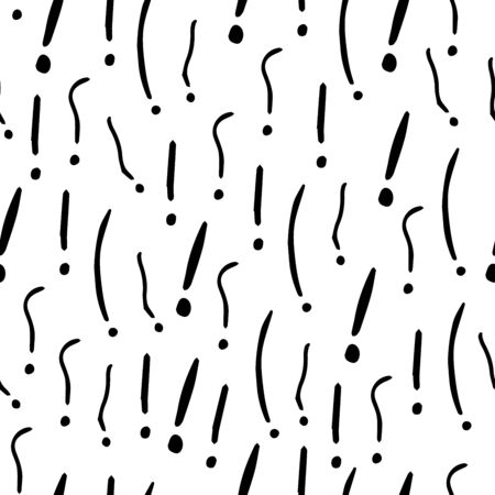 Exclamation mark seamless pattern on white background. Hand drawn vector elements.Vector sketch question marks backgroundのイラスト素材