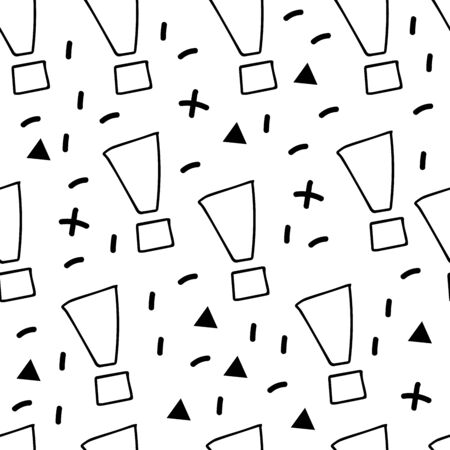 Exclamation mark seamless pattern on white background. Hand drawn vector elements.Vector sketch question marks backgroundのイラスト素材