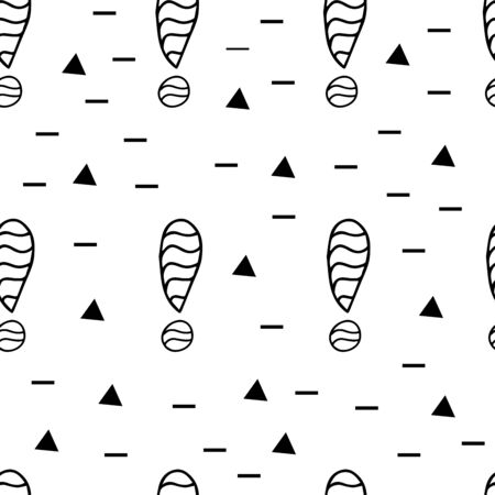 Exclamation mark seamless pattern on white background. Hand drawn vector elements.Vector sketch question marks backgroundのイラスト素材