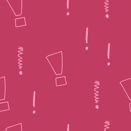 Exclamation mark seamless pattern on white background. Hand drawn vector elements.Vector sketch...