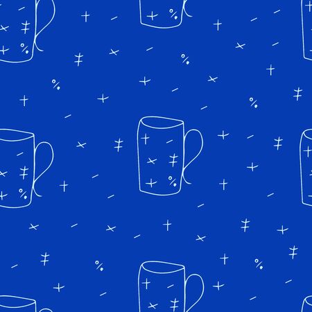 Vector background. Seamless pattern with cups, mugs of tea, coffee, cocoa.のイラスト素材