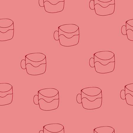 Vector background. Seamless pattern with cups, mugs of tea, coffee, cocoa.のイラスト素材