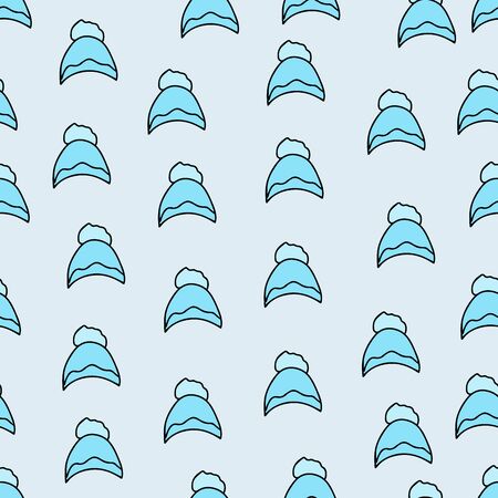 Vector background. Seamless pattern with winter hat. Warm winter hat in doodle style. Vector hand drawn illustrationのイラスト素材