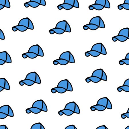 Vector background. Seamless pattern with winter hat. Warm winter hat in doodle style. Vector hand drawn illustrationのイラスト素材