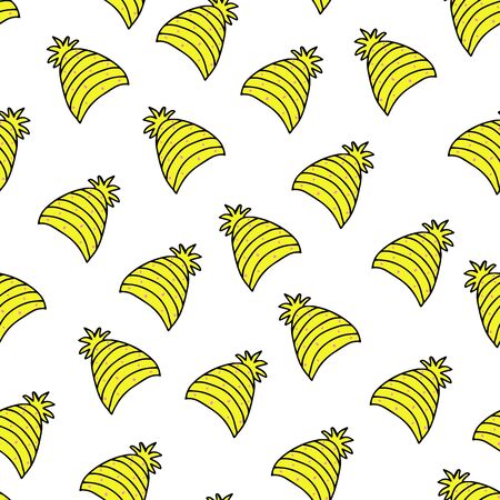 Vector background. Seamless pattern with winter hat. Warm winter hat in doodle style. Vector hand drawn illustrationのイラスト素材