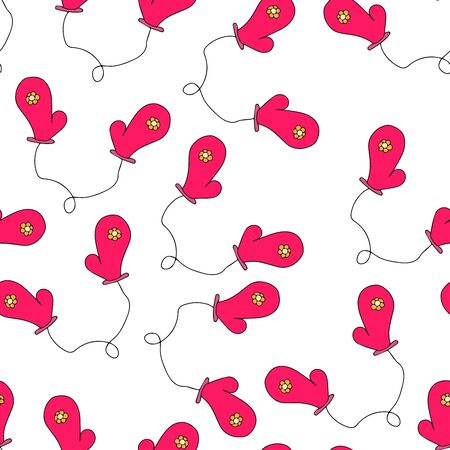 Cute winter Christmas seamless pattern with hand drawn mittens. New Year holiday kids texture for textile, wrapping paper, wallpaper, new year decorのイラスト素材