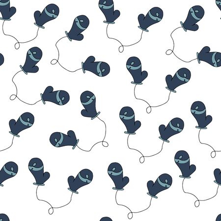 Cute winter Christmas seamless pattern with hand drawn mittens. New Year holiday kids texture for textile, wrapping paper, wallpaper, new year decorのイラスト素材