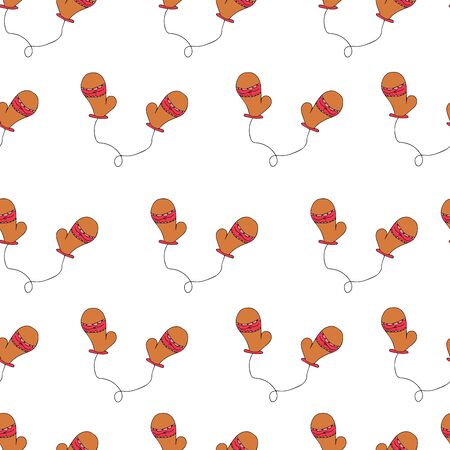 Cute winter Christmas seamless pattern with hand drawn mittens. New Year holiday kids texture for textile, wrapping paper, wallpaper, new year decorのイラスト素材