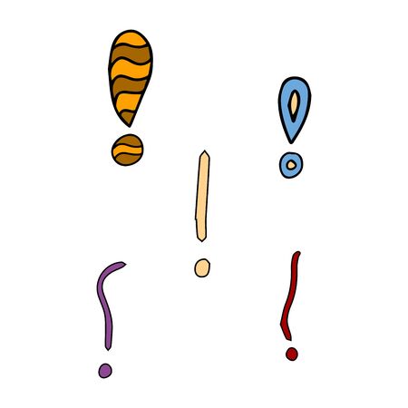 Vector illustration Hand drawn question mark and exclamation point. Question mark and exclamation point isolated on white.のイラスト素材