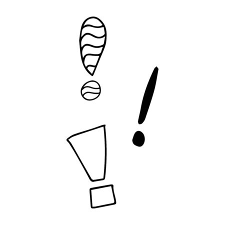 Vector illustration Hand drawn question mark and exclamation point. Question mark and exclamation point isolated on white.のイラスト素材