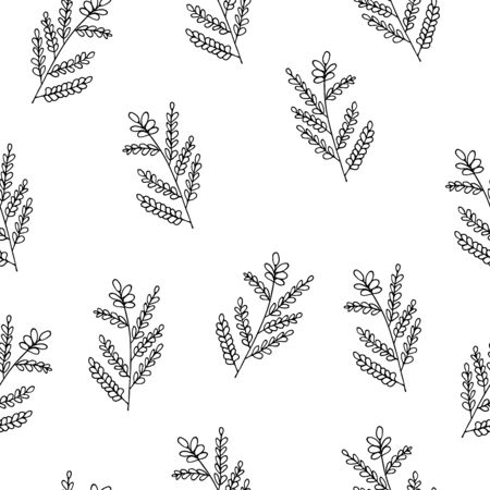 seamless pattern forest leaves hand drawn vector. autumnal garden leaf Isolated on white background. Botanical forest plants or september october tree foliageのイラスト素材