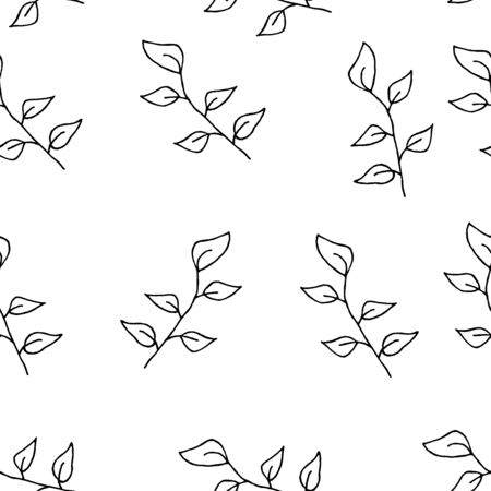 seamless pattern forest leaves hand drawn vector. autumnal garden leaf Isolated on white background. Botanical forest plants or september october tree foliageのイラスト素材