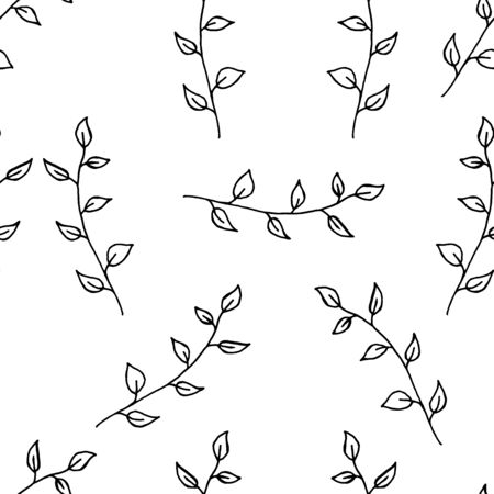 seamless pattern forest leaves hand drawn vector. autumnal garden leaf Isolated on white background. Botanical forest plants or september october tree foliageのイラスト素材