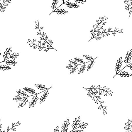 seamless pattern forest leaves hand drawn vector. autumnal garden leaf Isolated on white background. Botanical forest plants or september october tree foliageのイラスト素材