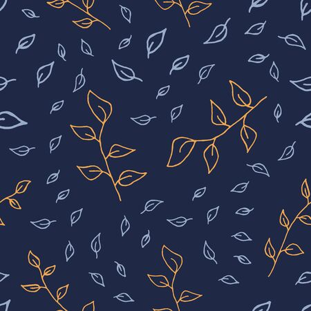 seamless pattern forest leaves hand drawn vector. autumnal garden leaf Isolated on white background. Botanical forest plants or september october tree foliageのイラスト素材