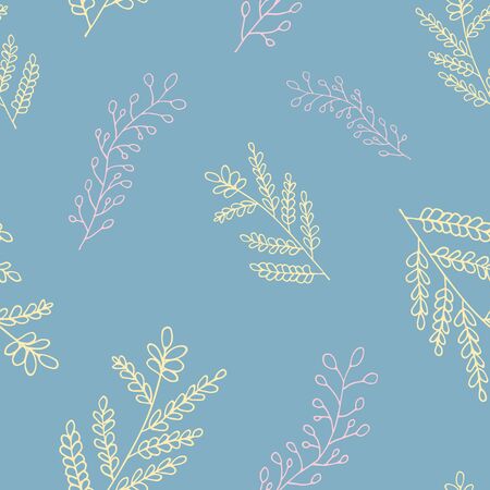 seamless pattern forest leaves hand drawn vector. autumnal garden leaf Isolated on white background. Botanical forest plants or september october tree foliageのイラスト素材