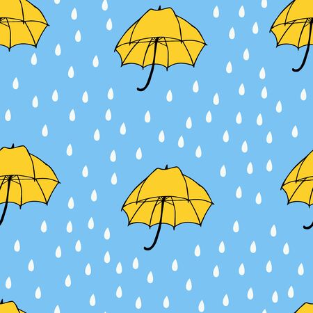 Umbrella with rain Vector Seamless Pattern. Background for textiles, cards, manufacturing, wallpapers, print, gift wrap and scrapbooking.のイラスト素材