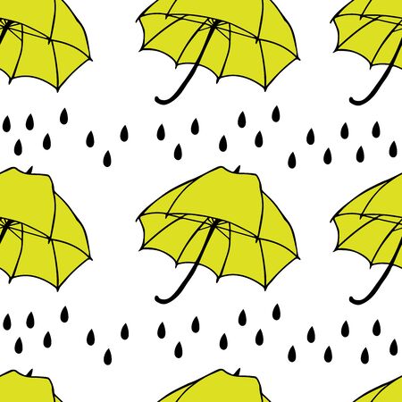 Umbrella with rain Vector Seamless Pattern. Background for textiles, cards, manufacturing, wallpapers, print, gift wrap and scrapbooking.のイラスト素材