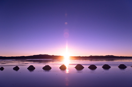 Salar de Uyuni in Bolivia, sunrise, pyramids of saltの写真素材