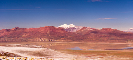 Mountains of Bolivia, altiplano, desert and green landscapes, trees and rocks, sand and water, sky and earth. Beautiful views of South America.の写真素材