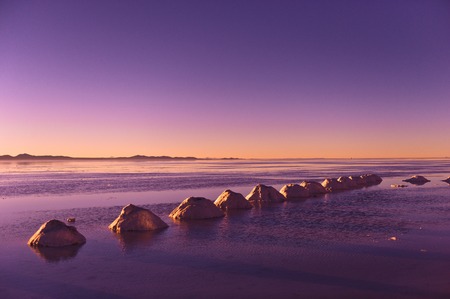 Salar de Uyuni in Bolivia, sunrise, pyramids of saltの写真素材