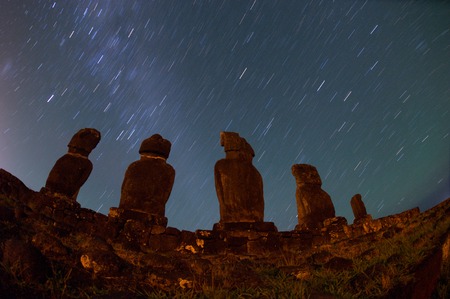 South America. Easter Island. Mountains. Statues.の写真素材