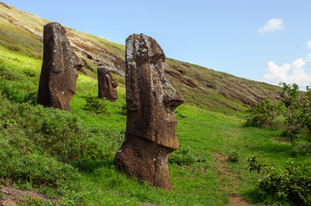 South America. Easter Island. Mountains. Statues.の写真素材