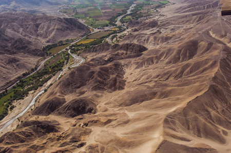 Desert View Nazca bird\'s-eye view. Wonderful geoglyphs and lines of the ancient Incas.の写真素材