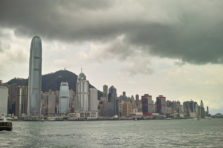 Skyscrapers of Hong Kong. View from the embankment. Hong Kong Special Administrative Region of the...