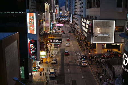 Night streets of Hong Kong. Hong Kong Special Administrative Region of the People's Republic of China, is a city on the southern coast of China at the Pearl River Estuary and the South China Seaのeditorial素材