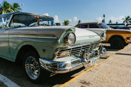 CUBA, VARADERO - SEPTEMBER 19, 2016: retro car on a road in Cubaのeditorial素材