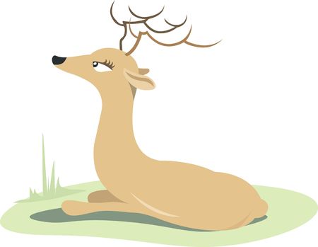 Illustration of a horn dear resting in a grass land	の写真素材