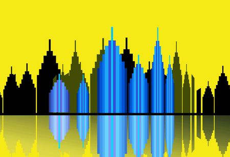 Illustration of group of sky scrappers in moon light.	の写真素材